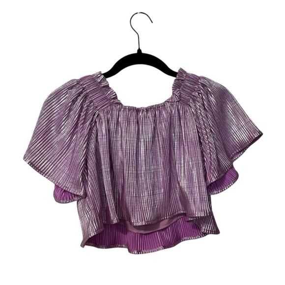 Queen of Sparkles Girls Lavender Pleat Flutter Top Size Medium - Picture 3 of 6